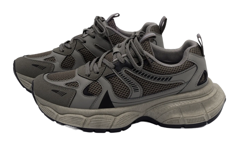 HUANQIU Slip Resistant Height Increasing Low top Chunky Sneakers Men's Gray Brown  VJSNEAKER