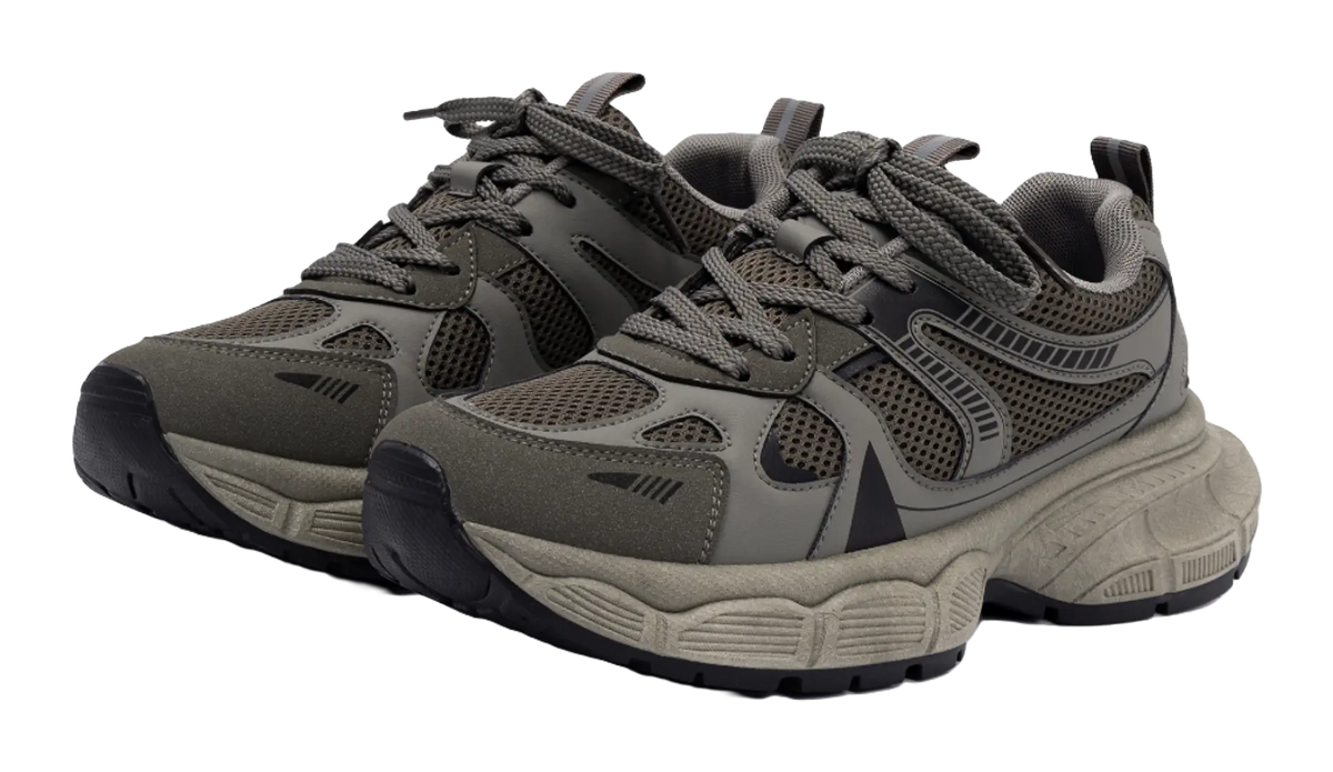 HUANQIU Slip Resistant Height Increasing Low top Chunky Sneakers Men's Gray Brown  VJSNEAKER