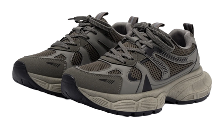 HUANQIU Slip Resistant Height Increasing Low top Chunky Sneakers Men's Gray Brown  VJSNEAKER