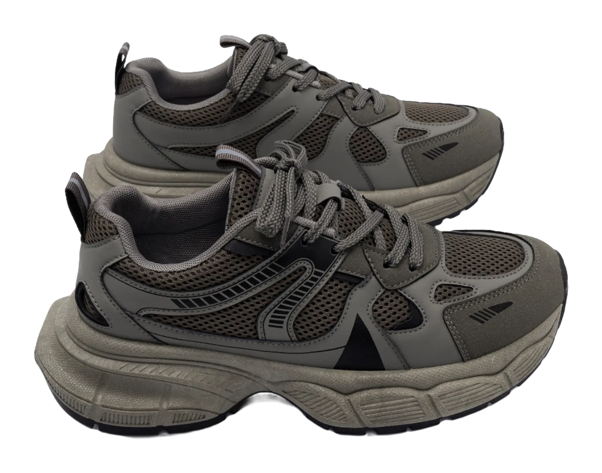 HUANQIU Slip Resistant Height Increasing Low top Chunky Sneakers Men's Gray Brown  VJSNEAKER