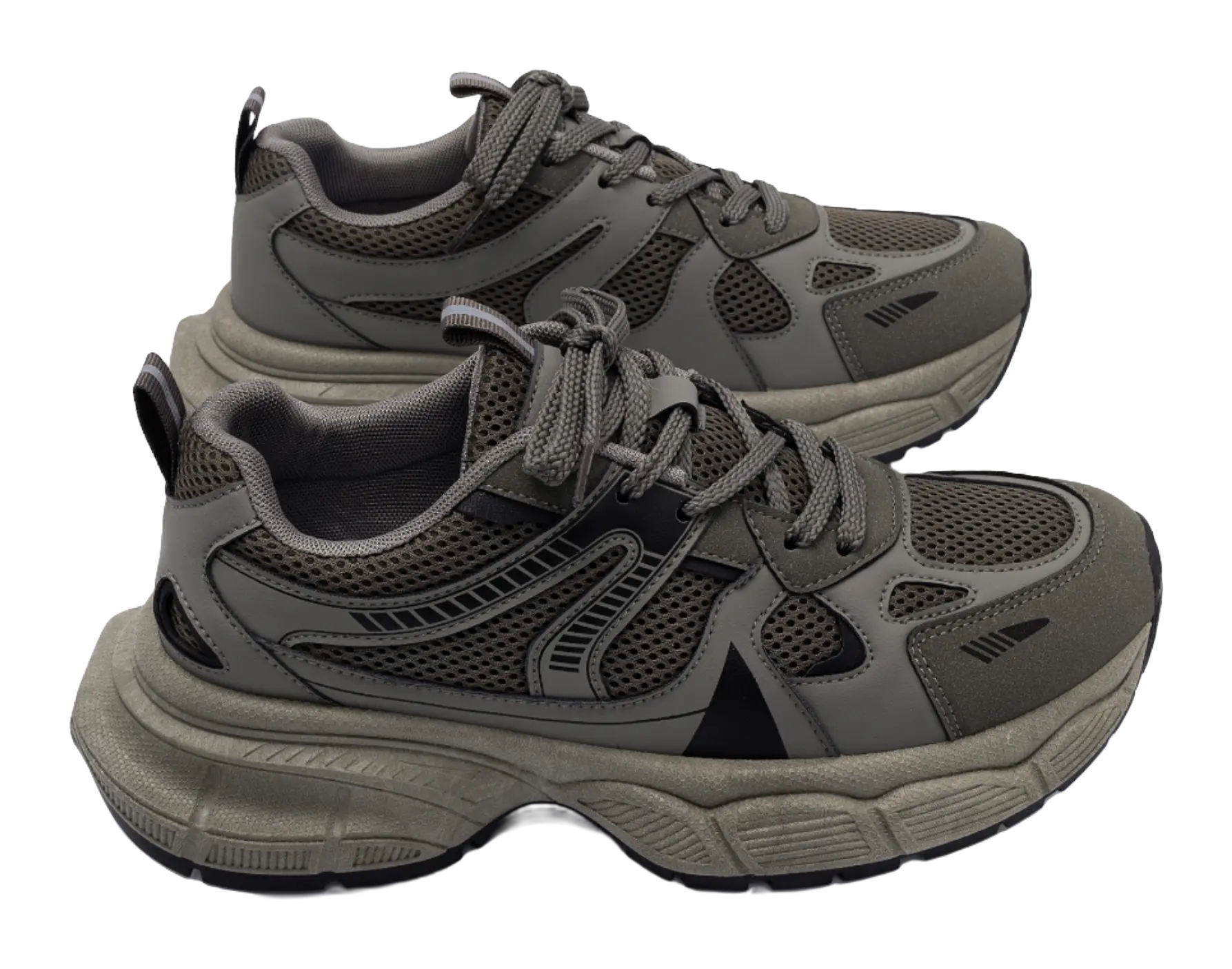 HUANQIU Slip Resistant Height Increasing Low top Chunky Sneakers Men's Gray Brown  VJSNEAKER