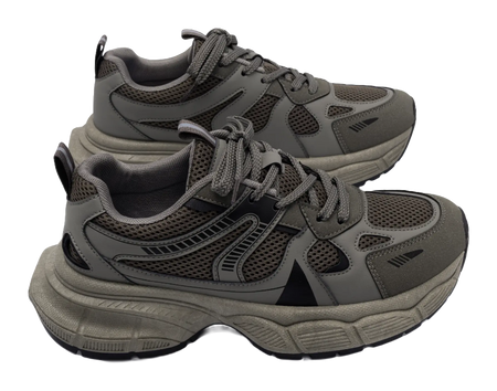HUANQIU Slip Resistant Height Increasing Low top Chunky Sneakers Men's Gray Brown  VJSNEAKER