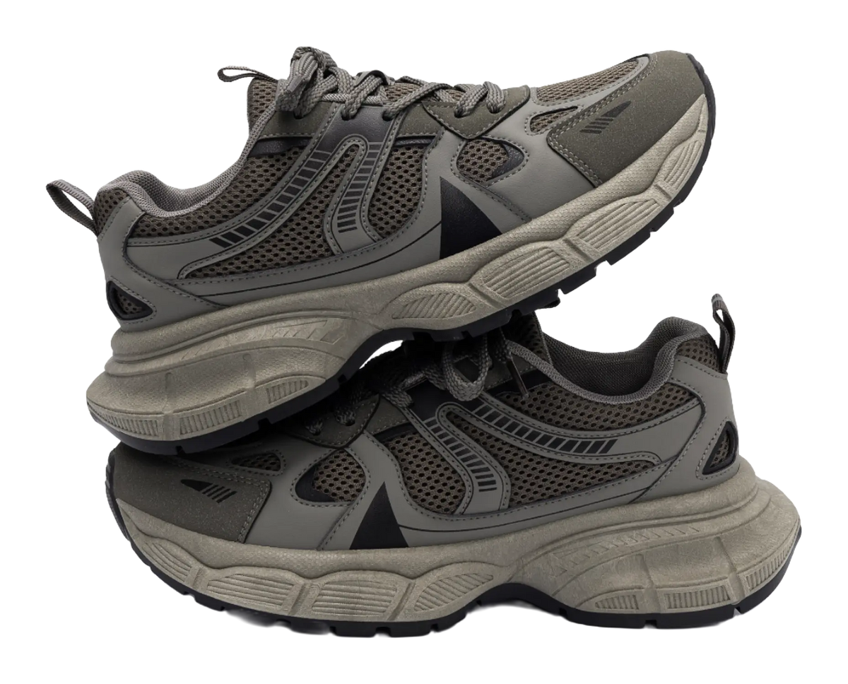 HUANQIU Slip Resistant Height Increasing Low top Chunky Sneakers Men's Gray Brown  VJSNEAKER