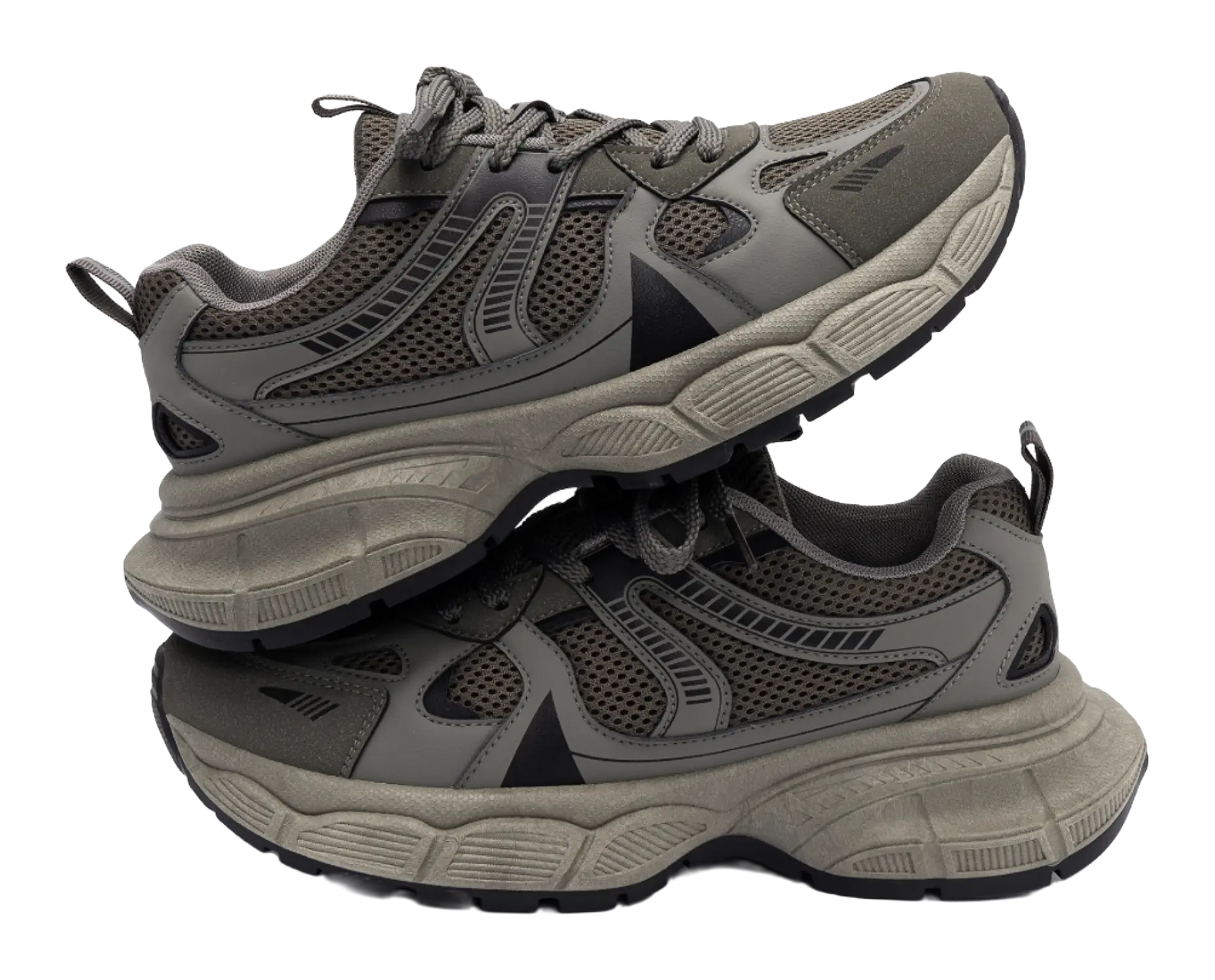 HUANQIU Slip Resistant Height Increasing Low top Chunky Sneakers Men's Gray Brown  VJSNEAKER