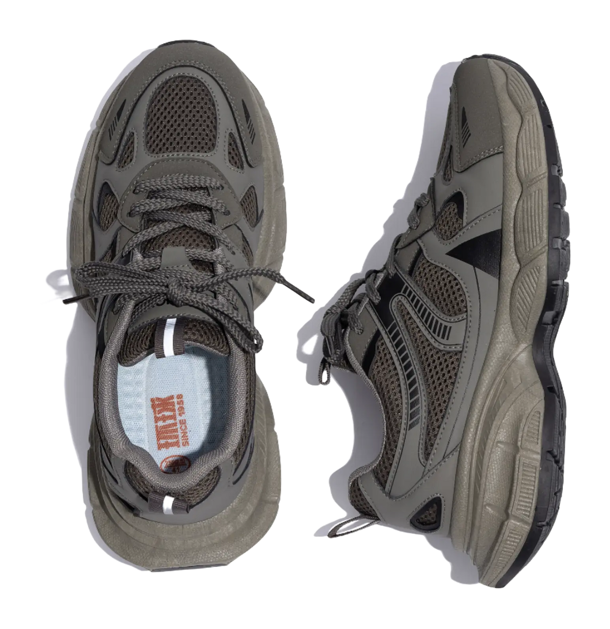 HUANQIU Slip Resistant Height Increasing Low top Chunky Sneakers Men's Gray Brown  VJSNEAKER