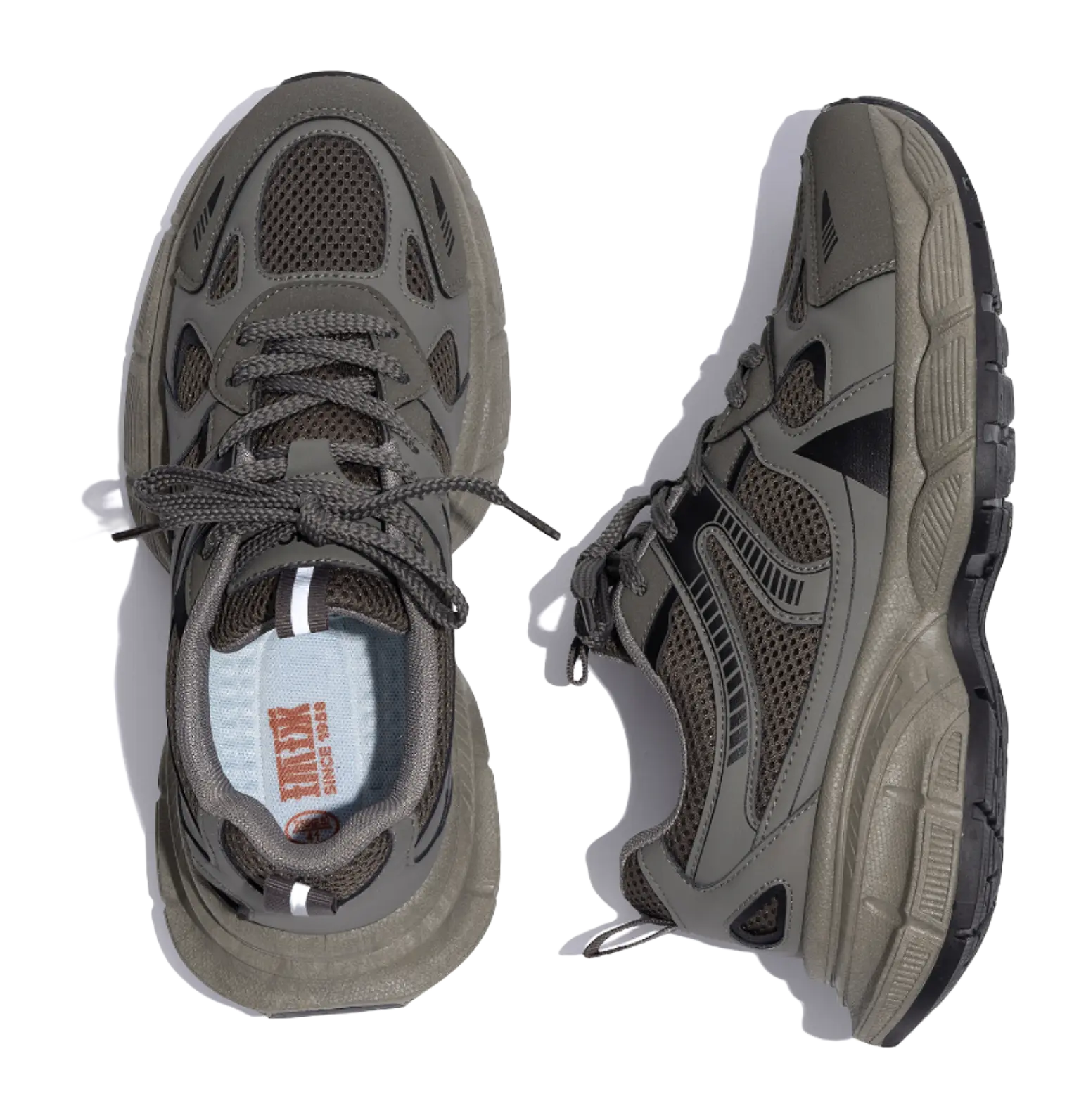 HUANQIU Slip Resistant Height Increasing Low top Chunky Sneakers Men's Gray Brown  VJSNEAKER