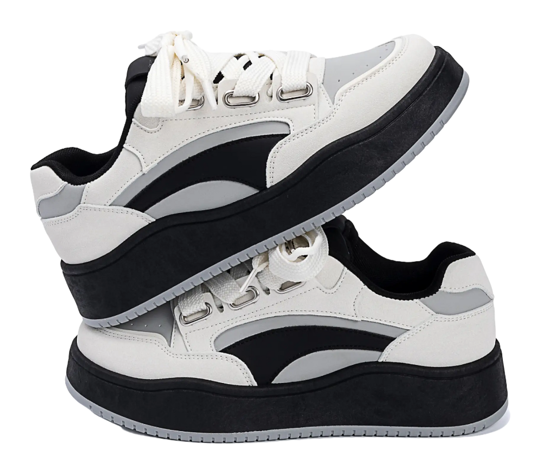 HUANQIU Slip Resistant Lightweight Height Increasing Low top Skateboard Shoes Men's Beige Black 