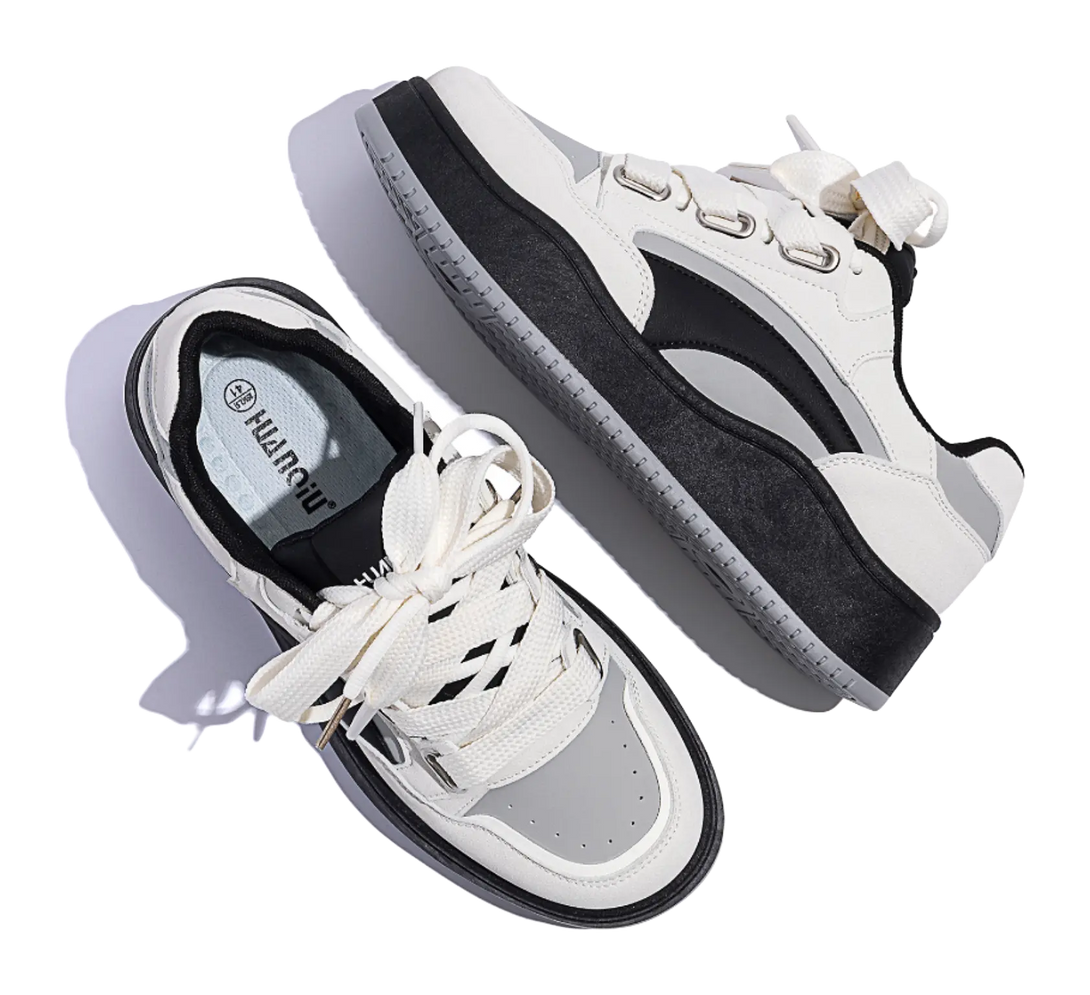 HUANQIU Slip Resistant Lightweight Height Increasing Low top Skateboard Shoes Men's Beige Black 