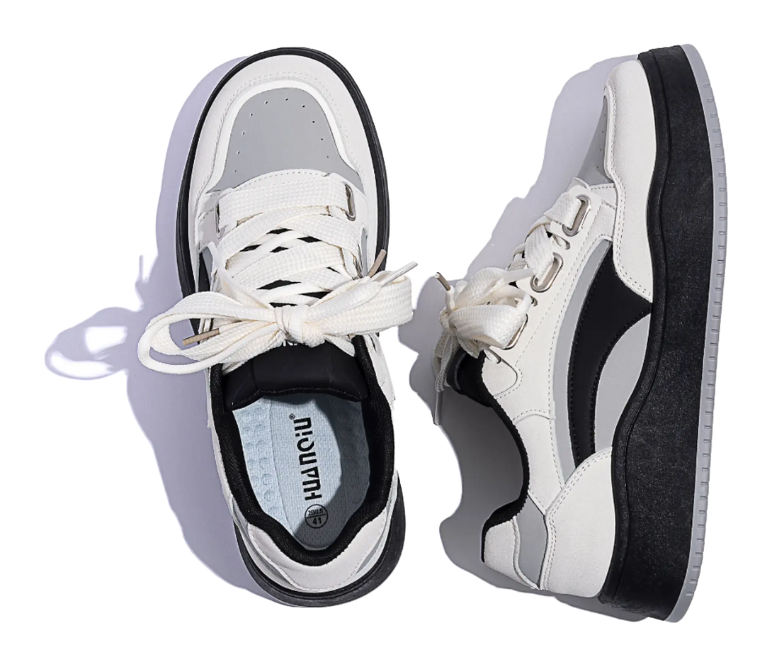 HUANQIU Slip Resistant Lightweight Height Increasing Low top Skateboard Shoes Men's Beige Black 