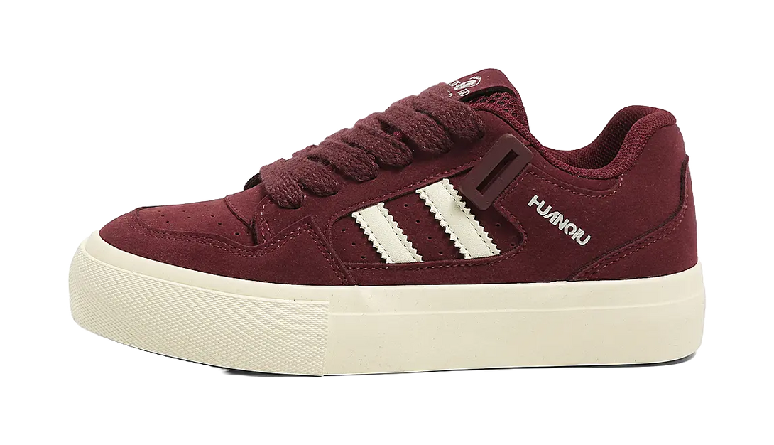 HUANQIU Slip Resistant Shock Absorbers With Abrasion Resistant Properties Low Top Skateboard Shoes Women's Burgundy 
