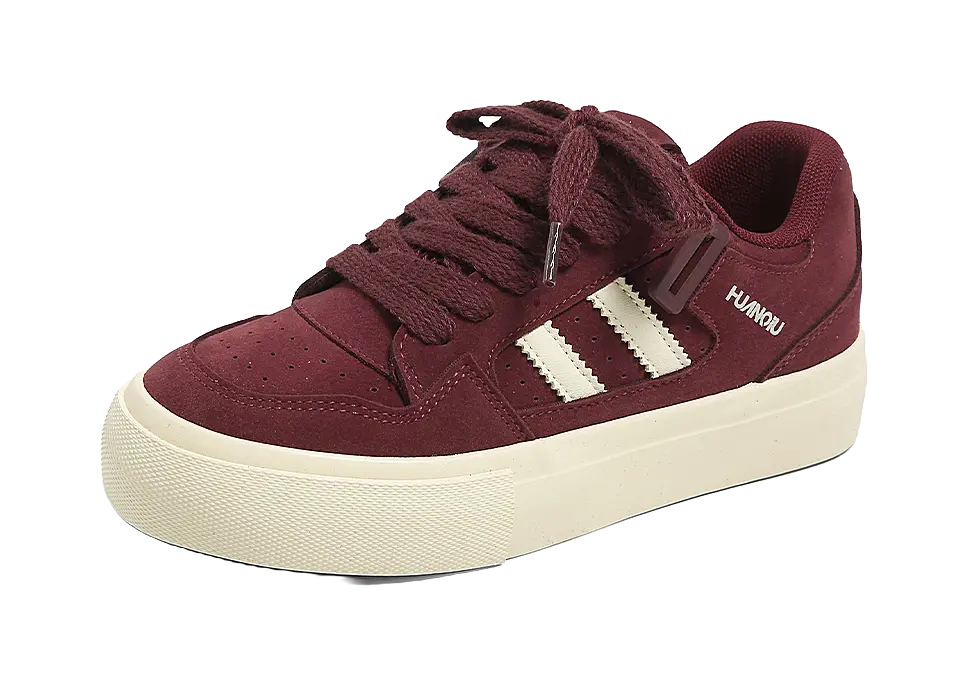 HUANQIU Slip Resistant Shock Absorbers With Abrasion Resistant Properties Low Top Skateboard Shoes Women's Burgundy 