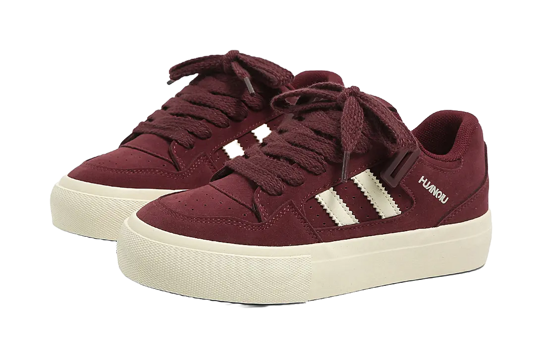 HUANQIU Slip Resistant Shock Absorbers With Abrasion Resistant Properties Low Top Skateboard Shoes Women's Burgundy 
