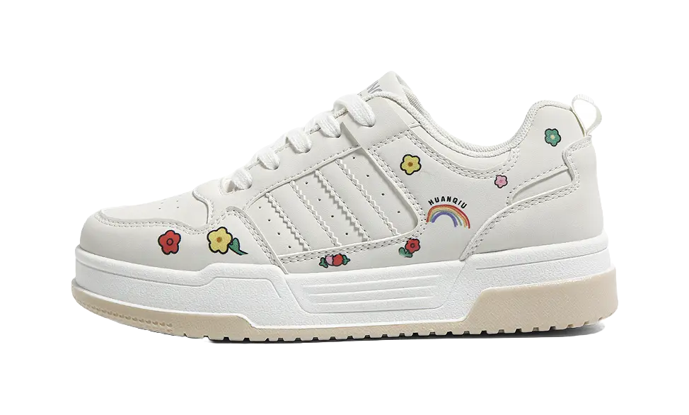 HUANQIU Slip Resistant, Abrasion Resistant, Lightweight Low top Skateboard Shoes Women's White 