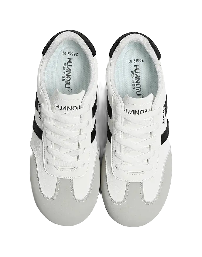 HUANQIU Slip Resistant, Abrasion Resistant, Lightweight, Breathable Low Top Skateboard Shoes Men's White Black 