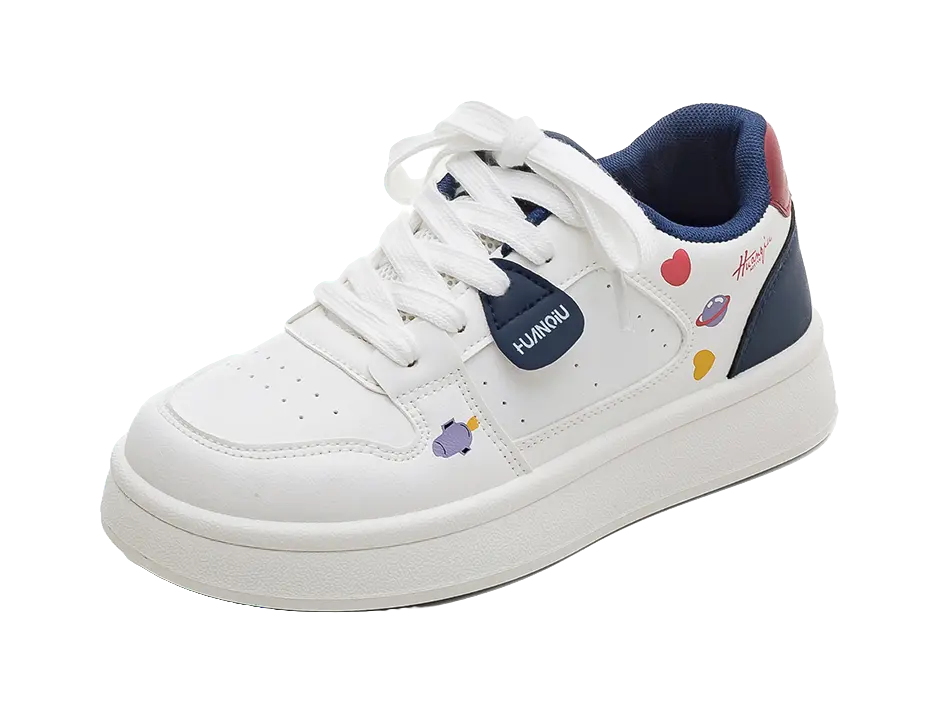 HUANQIU Slip Resistant, Balance, And Breathable Low Top Skateboard Shoes Women's White Blue 