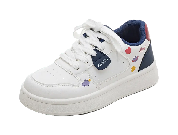 HUANQIU Slip Resistant, Balance, And Breathable Low Top Skateboard Shoes Women's White Blue 