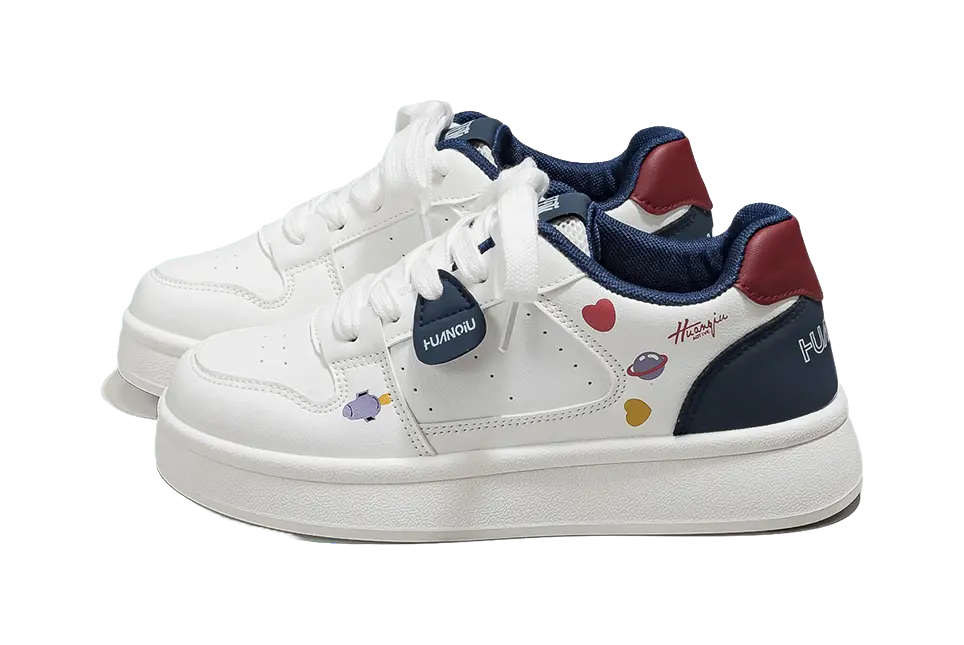 HUANQIU Slip Resistant, Balance, And Breathable Low Top Skateboard Shoes Women's White Blue 