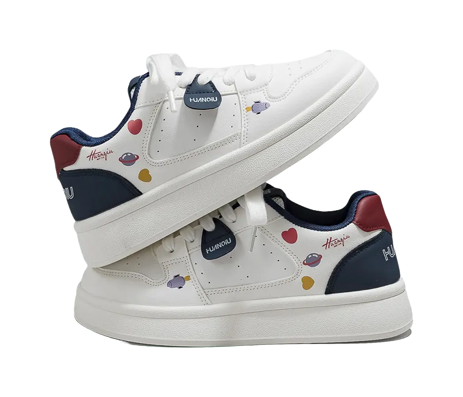 HUANQIU Slip Resistant, Balance, And Breathable Low Top Skateboard Shoes Women's White Blue 