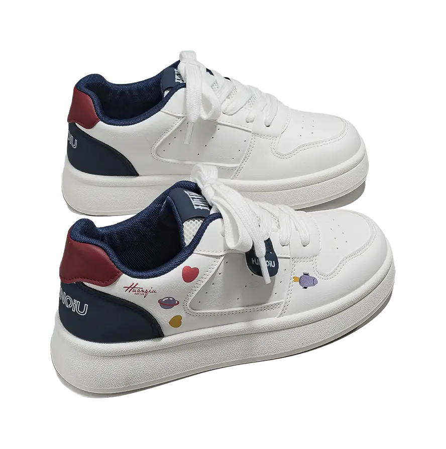 HUANQIU Slip Resistant, Balance, And Breathable Low Top Skateboard Shoes Women's White Blue 