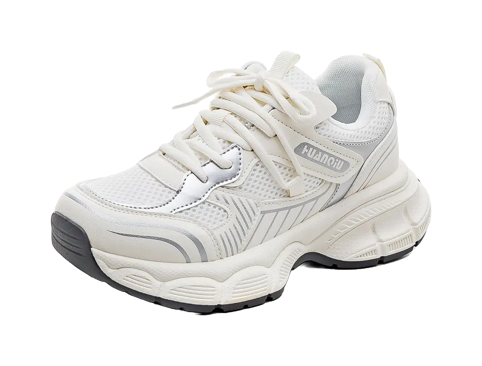 HUANQIU Slip Resistant, Breathable, Lightweight Low top Chunky Sneakers Women's Ecru  VJSNEAKER