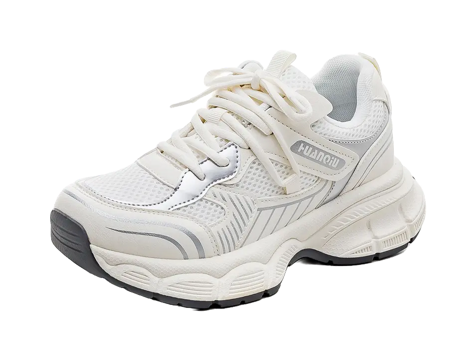HUANQIU Slip Resistant, Breathable, Lightweight Low top Chunky Sneakers Women's Ecru  VJSNEAKER