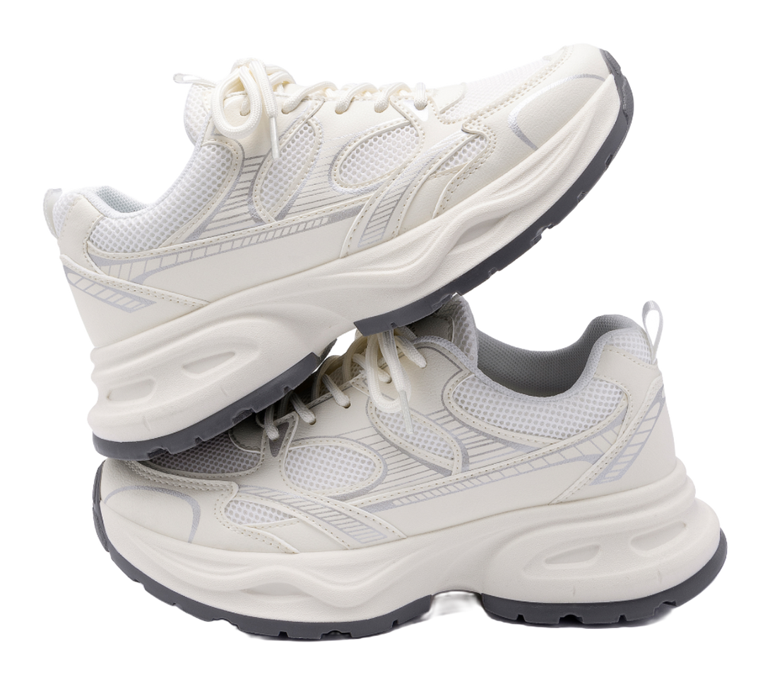 HUANQIU Slip Resistant, Breathable, Lightweight, Height Increasing Low top Casual Running Shoes Women's Beige 