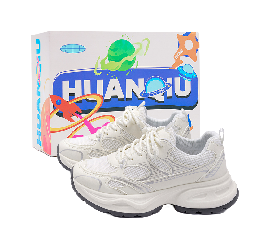 HUANQIU Slip Resistant, Breathable, Lightweight, Height Increasing Low top Casual Running Shoes Women's Beige 