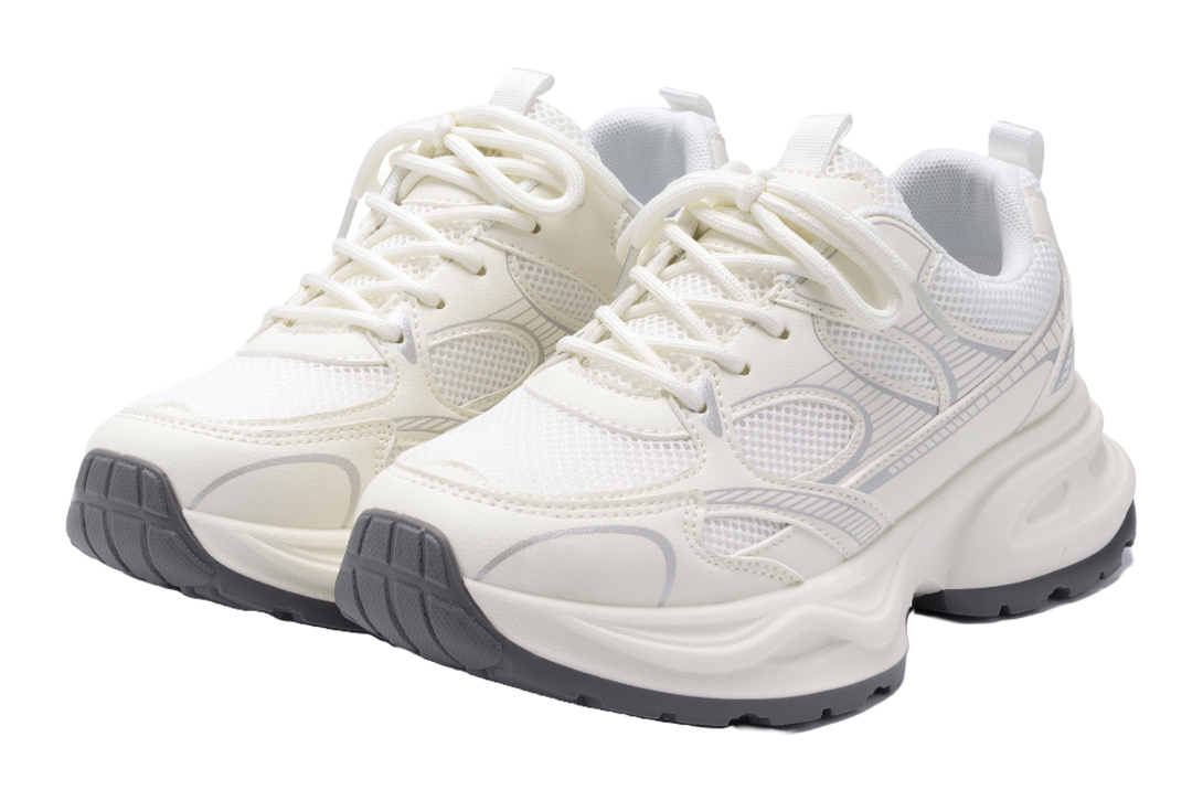 HUANQIU Slip Resistant, Breathable, Lightweight, Height Increasing Low top Casual Running Shoes Women's Beige 