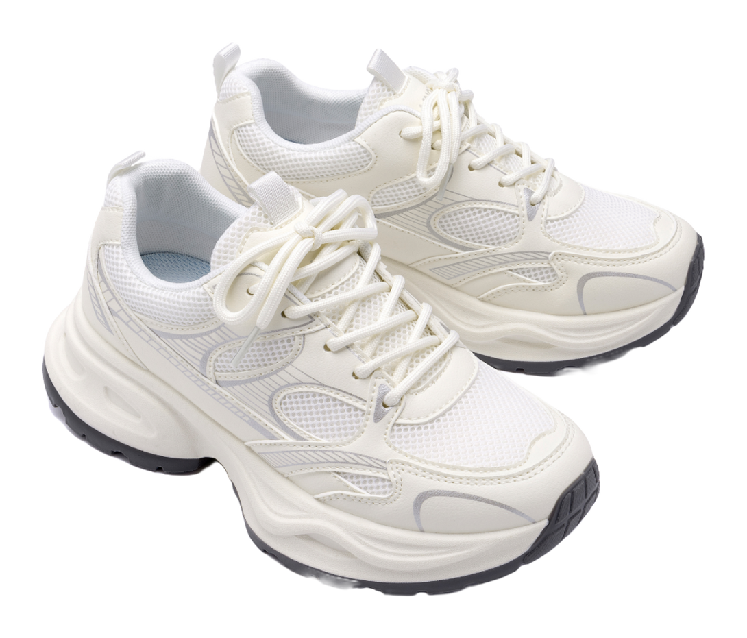 HUANQIU Slip Resistant, Breathable, Lightweight, Height Increasing Low top Casual Running Shoes Women's Beige 