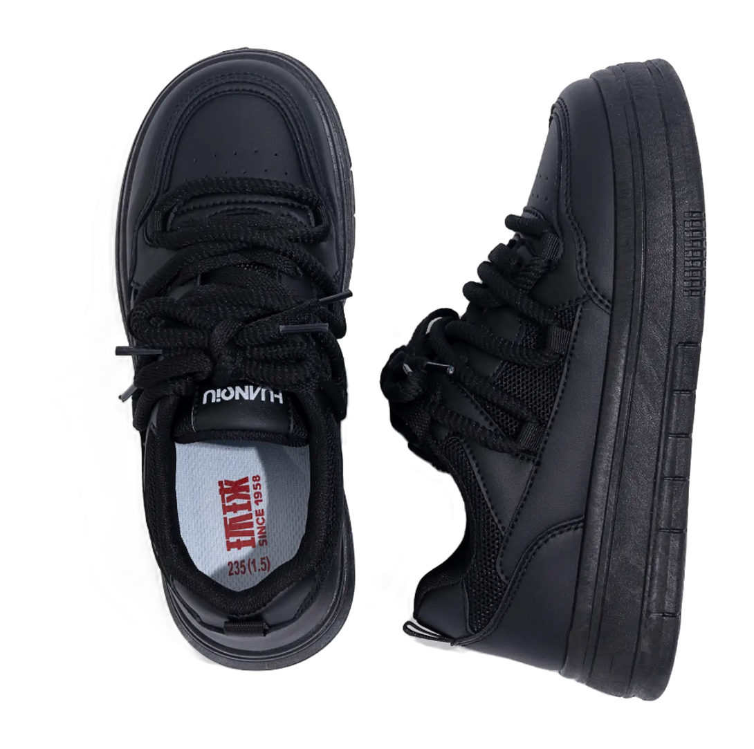 HUANQIU Thermal Slip Resistant, Abrasion Resistant, Height Increasing Low top Couple Unisex Black 
