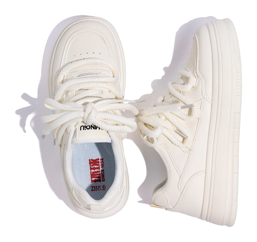 HUANQIU White Sneakers Coverage Height Increasing Lightweight Breathable Low top Skateboard Shoes Women's 