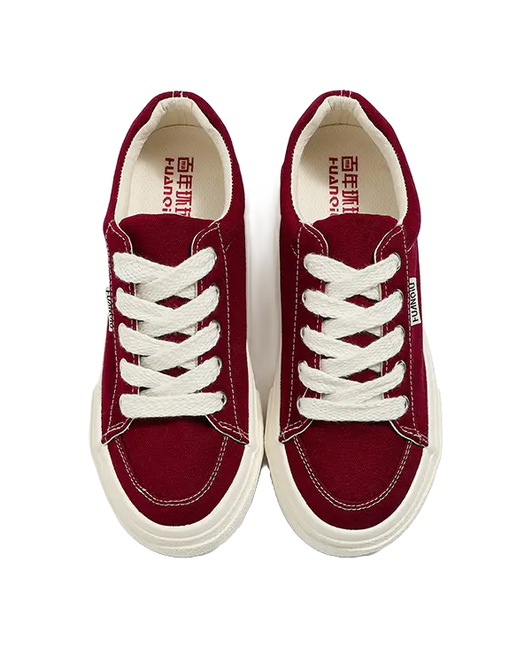 HUANQIU Women's Low-Top Canvas Shoes - Slip-Resistant Durable & Breathable Burgundy  VJSNEAKER