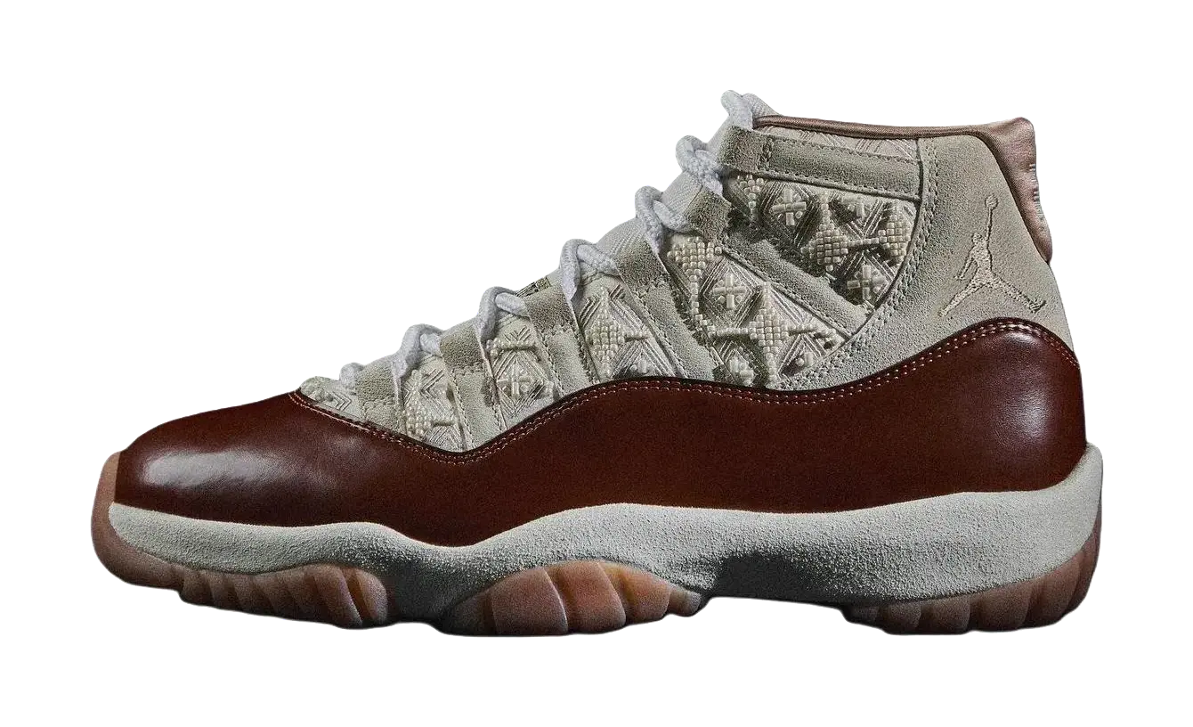 Jordan Air Jordan 11 High top Vintage Basketball Shoes Unisex Beige Red  vjsneaker.com