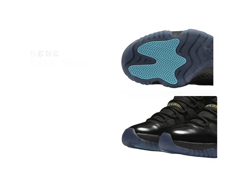 Jordan Air Jordan 11 Slip Resistant Abrasion Resistant High top Childrens Basketball Shoes Black Blue Unisex  vjsneaker.com