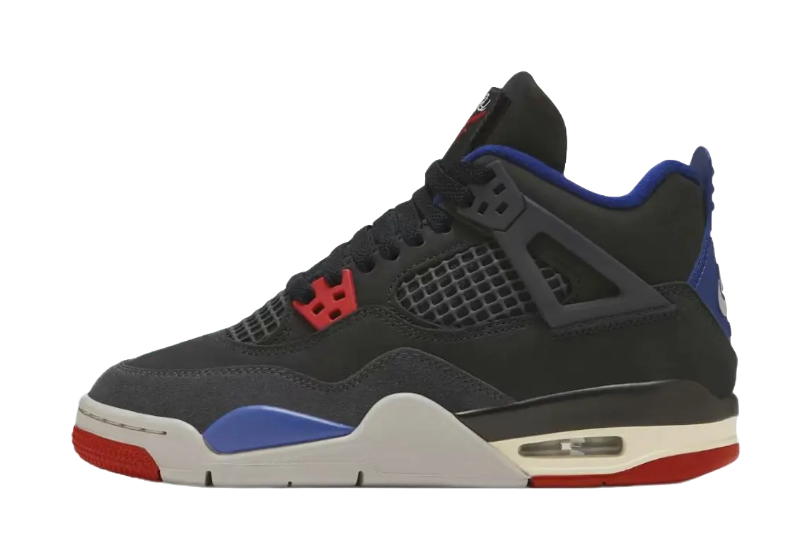 Jordan Air Jordan 4 Slip Resistant Abrasion Resistant Mid top Childrens Basketball Shoes Black Blue Unisex  vjsneaker.com