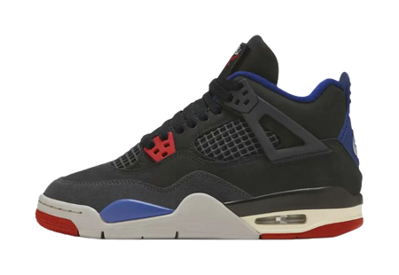 Jordan Air Jordan 4 Slip Resistant Abrasion Resistant Mid top Childrens Basketball Shoes Black Blue Unisex  vjsneaker.com