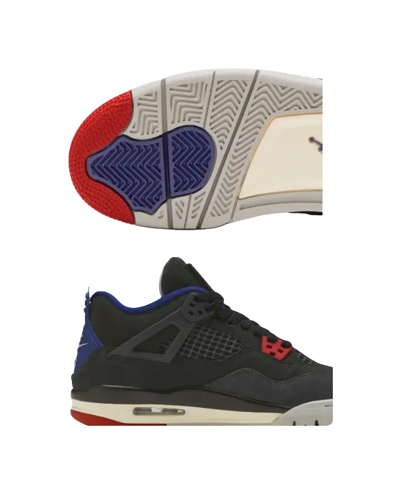 Jordan Air Jordan 4 Slip Resistant Abrasion Resistant Mid top Childrens Basketball Shoes Black Blue Unisex  vjsneaker.com