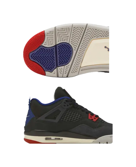 Jordan Air Jordan 4 Slip Resistant Abrasion Resistant Mid top Childrens Basketball Shoes Black Blue Unisex  vjsneaker.com