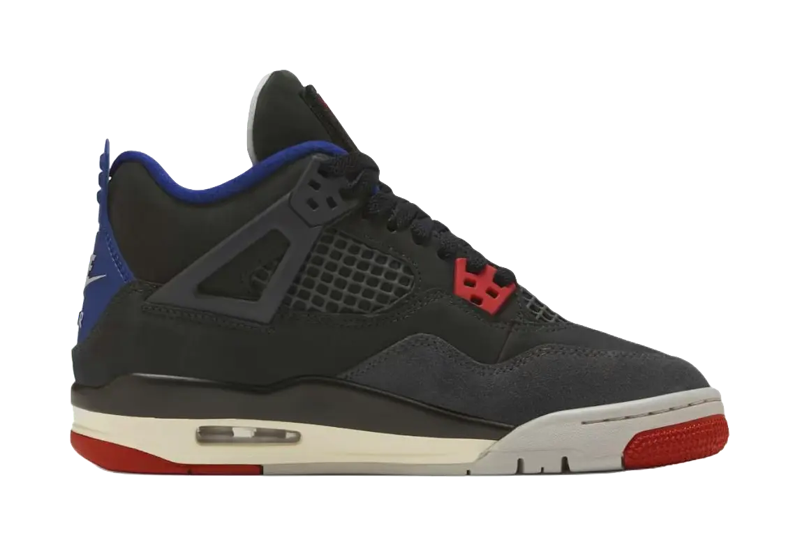 Jordan Air Jordan 4 Slip Resistant Abrasion Resistant Mid top Childrens Basketball Shoes Black Blue Unisex  vjsneaker.com