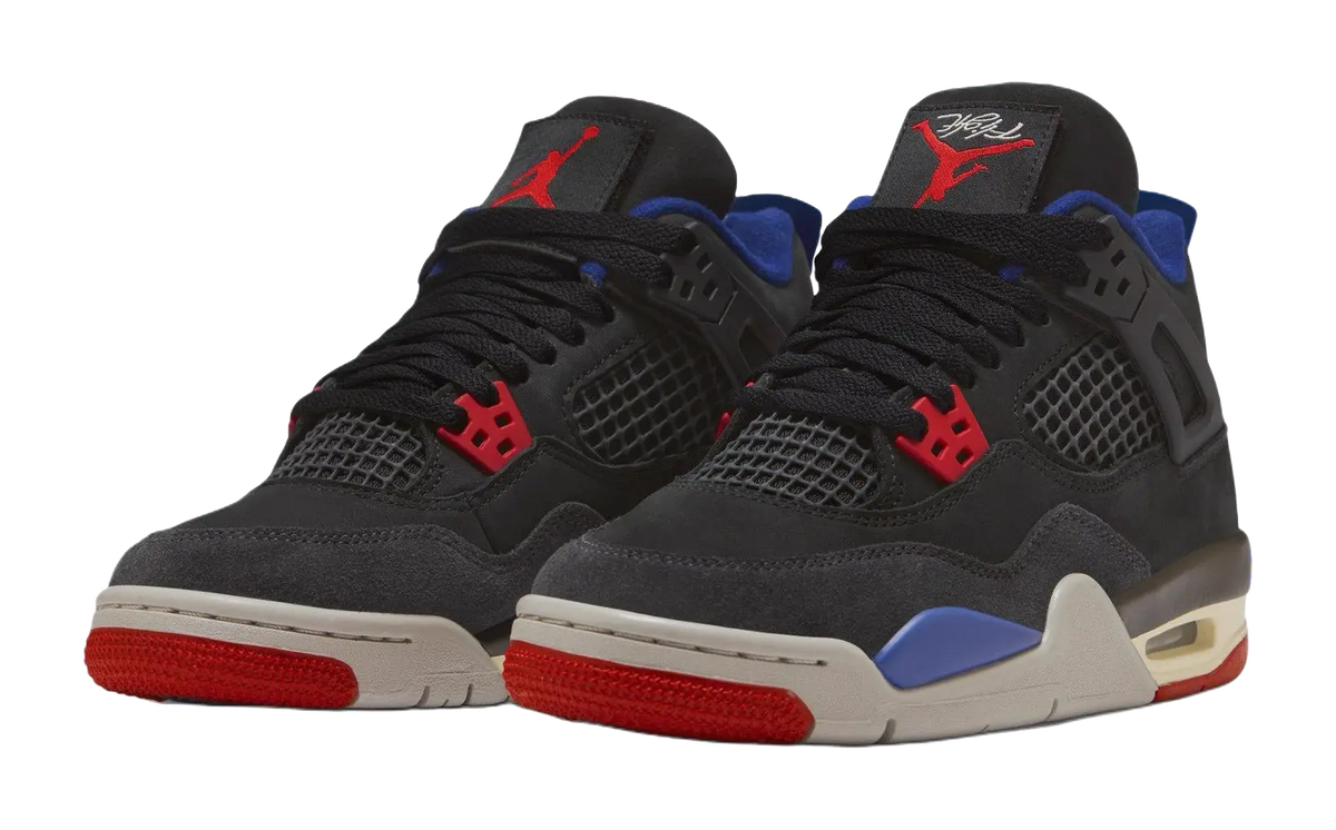 Jordan Air Jordan 4 Slip Resistant Abrasion Resistant Mid top Childrens Basketball Shoes Black Blue Unisex  vjsneaker.com
