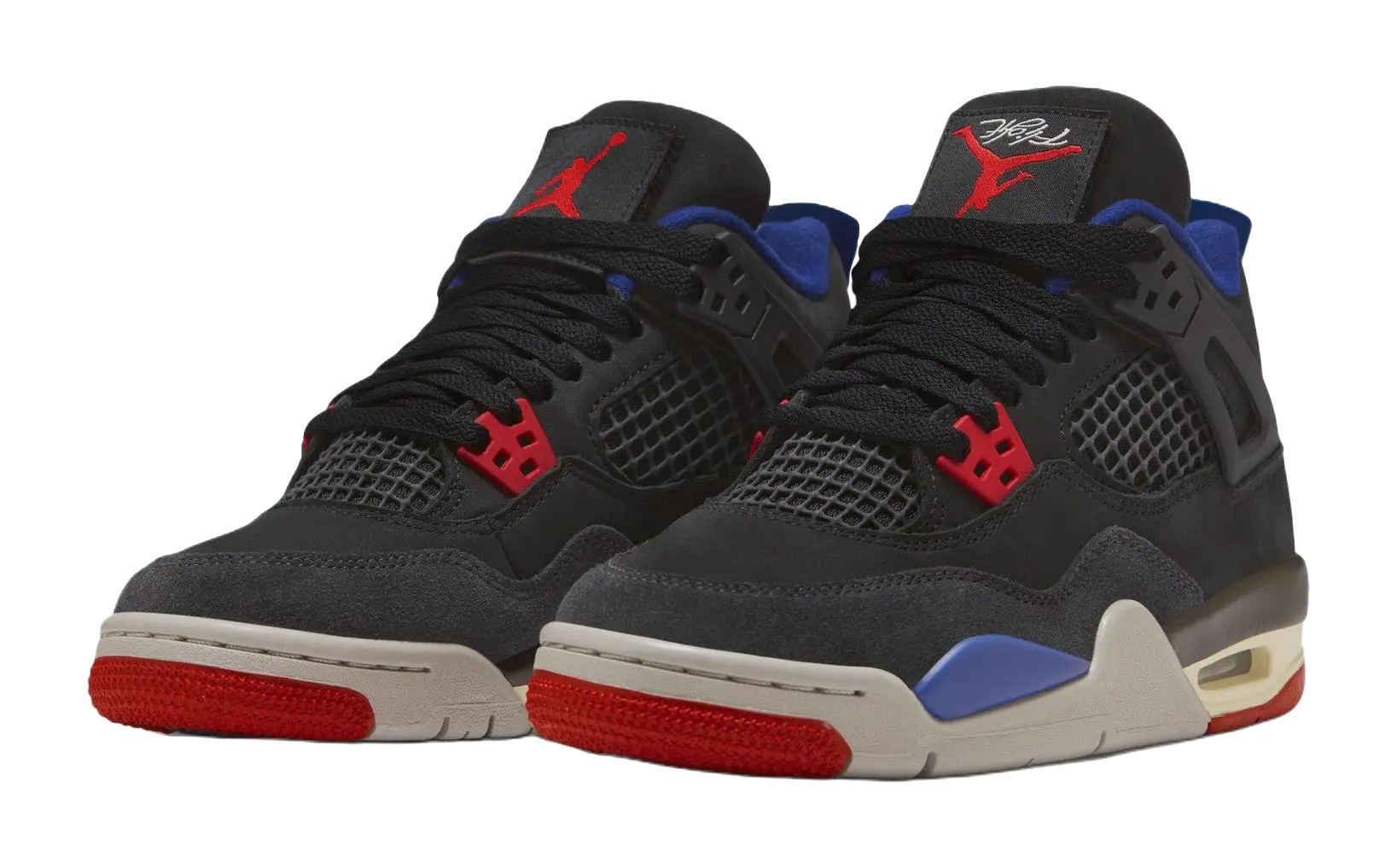 Jordan Air Jordan 4 Slip Resistant Abrasion Resistant Mid top Childrens Basketball Shoes Black Blue Unisex  vjsneaker.com
