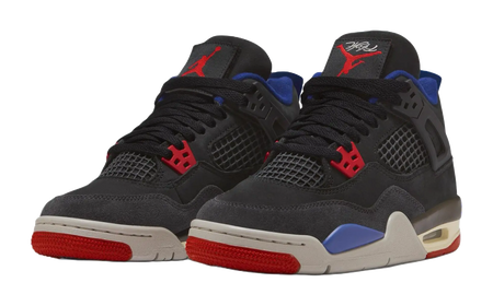 Jordan Air Jordan 4 Slip Resistant Abrasion Resistant Mid top Childrens Basketball Shoes Black Blue Unisex  vjsneaker.com