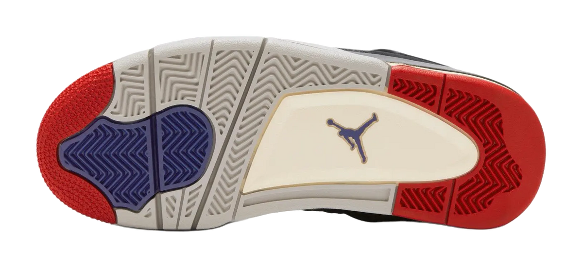 Jordan Air Jordan 4 Slip Resistant Abrasion Resistant Mid top Childrens Basketball Shoes Black Blue Unisex  vjsneaker.com