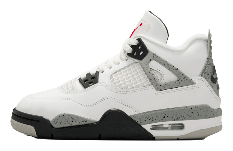 Jordan Air Jordan 4 Slip Resistant Abrasion Resistant Mid top Childrens Basketball Shoes White Black Unisex  vjsneaker.com