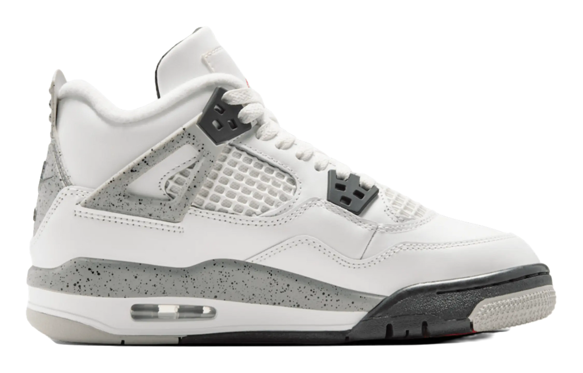 Jordan Air Jordan 4 Slip Resistant Abrasion Resistant Mid top Childrens Basketball Shoes White Black Unisex  vjsneaker.com