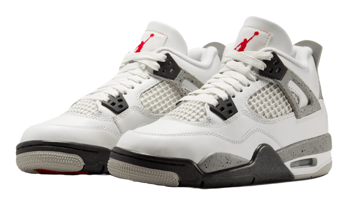 Jordan Air Jordan 4 Slip Resistant Abrasion Resistant Mid top Childrens Basketball Shoes White Black Unisex  vjsneaker.com