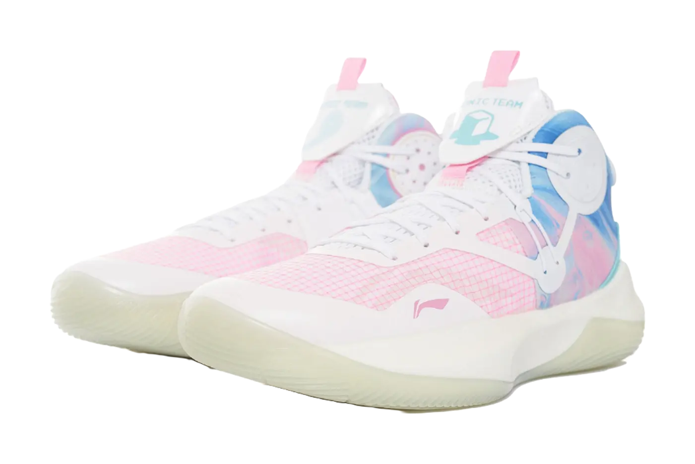 LINING Sonic 9 Team - Mens On Court Basketball Shoes White/Pink/Blue 