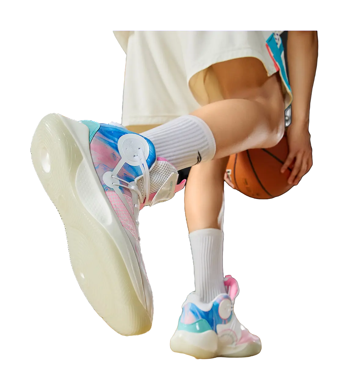 LINING Sonic 9 Team - Mens On Court Basketball Shoes White/Pink/Blue 
