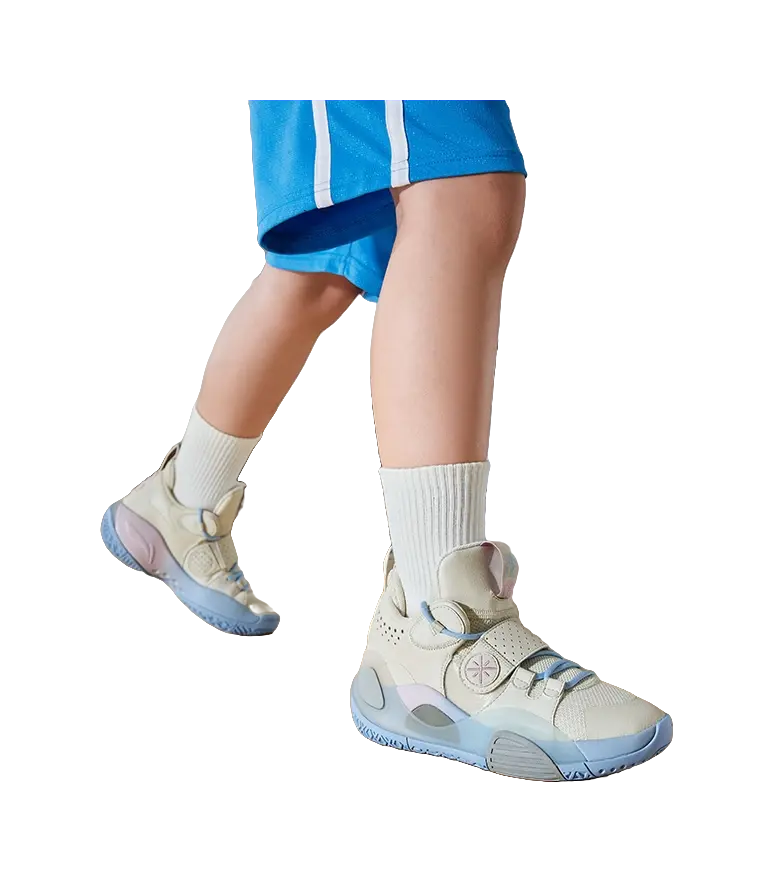 LINING YOUNG ALL CITY 8 Shock Absorbers Rebound Mid top Childrens Basketball Shoes White Blue 