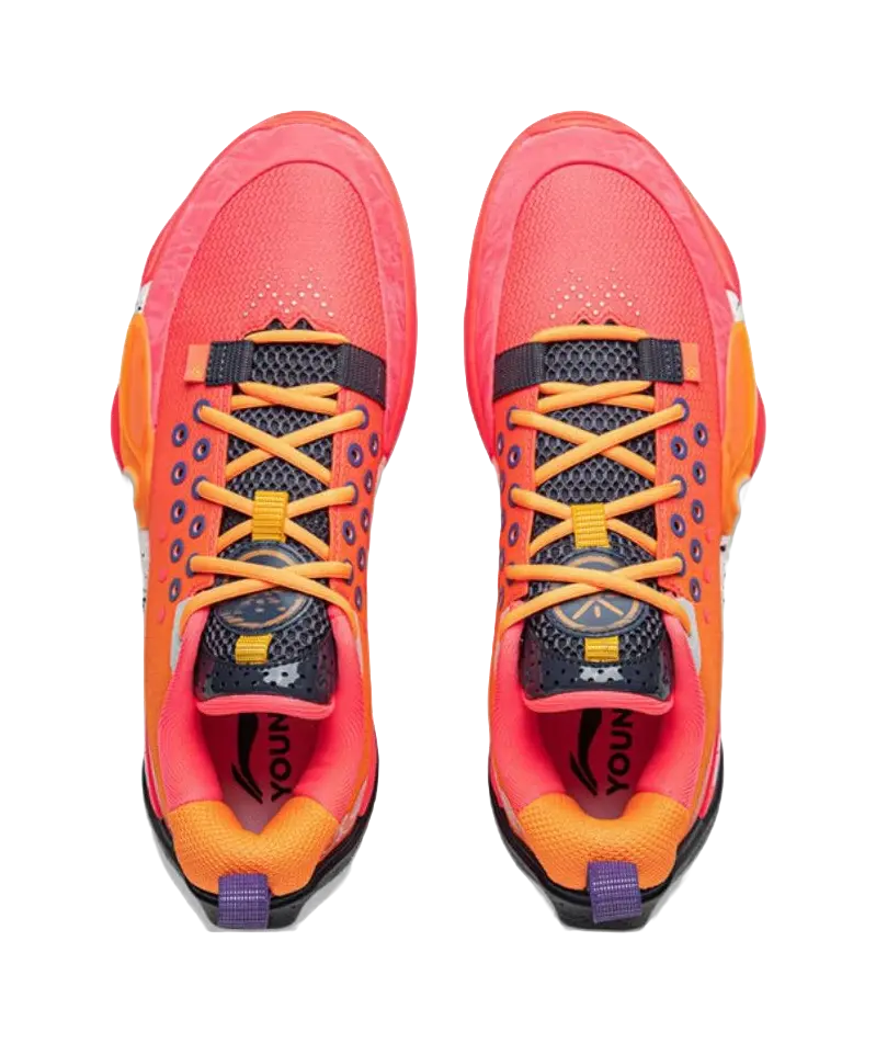 LINING YOUNG Anti Slip Wear Resistant Low Top Childrens Basketball Shoes Red Orange 